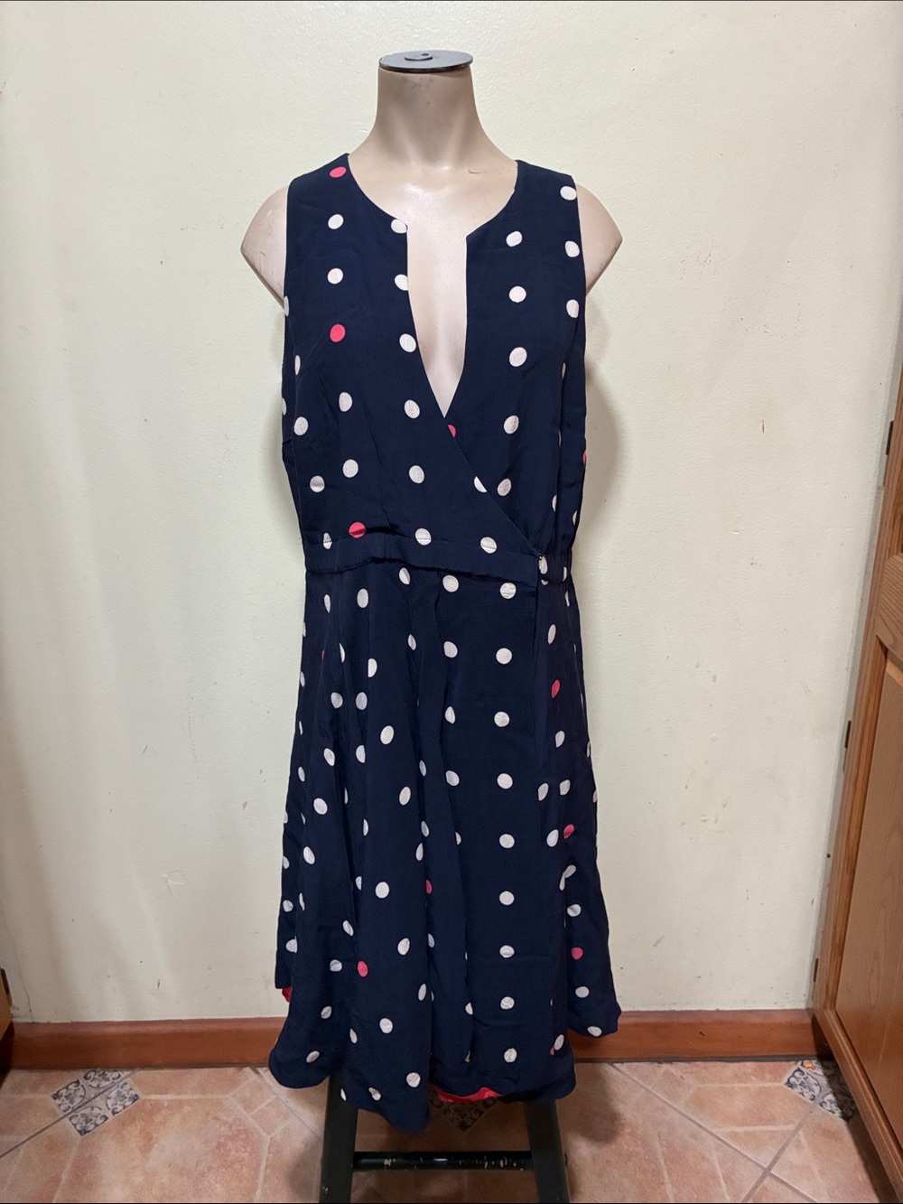 Anthropologie - maple Navy Polka Dot Sleeveless Midi Dress